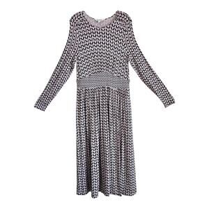 BODEN Women's 10 Thea Dress Pink Black Geometric Midi Long Sleeve Jersey Knit